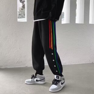 夏季潮流修身休闲裤子男士痞帅ins潮牌高级感百搭炸街九分束脚裤