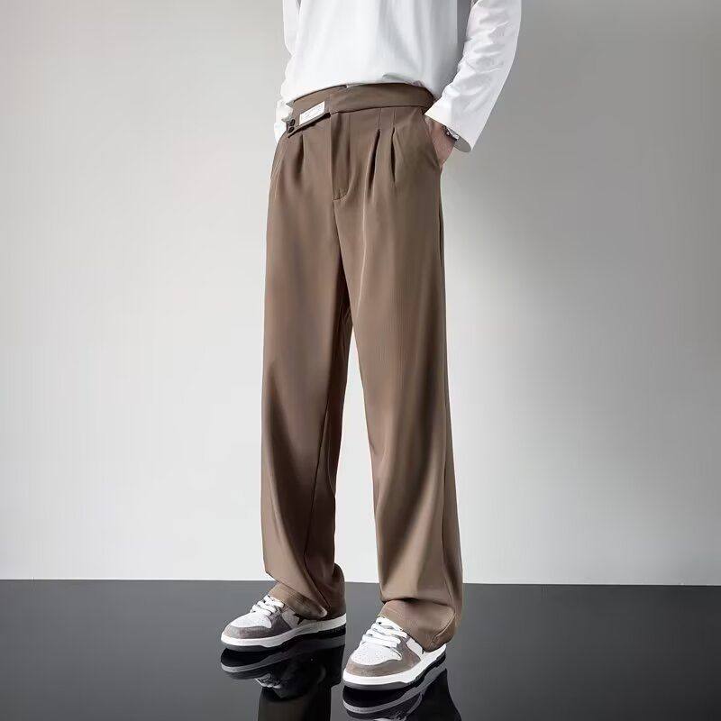 垂感休闲西装裤男士夏季薄款冰丝宽松垂坠感棕色高级感直筒长裤子