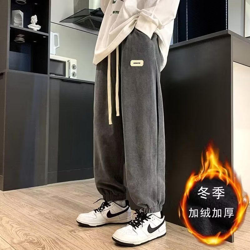 裤子男冬季加绒加厚宽松大码潮牌束脚卫裤男款运动休闲长裤秋冬款