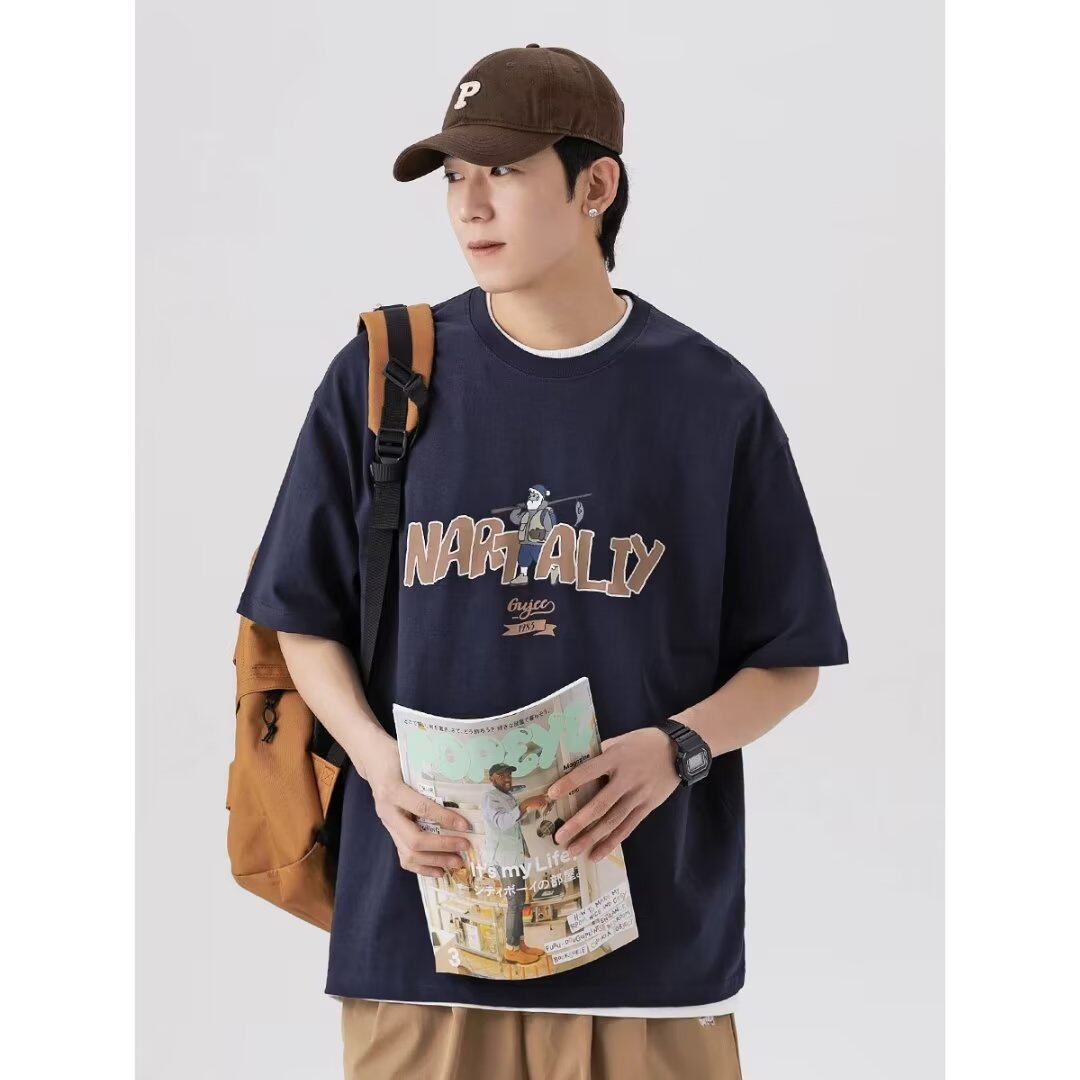 美式260g重磅纯棉短袖t恤男圆领宽松男士纯白色打底衫2023新款夏