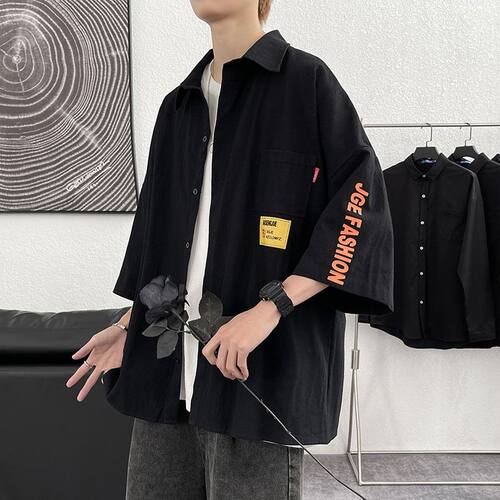 日系条纹短袖衬衫男夏季cityboy休闲百搭翻领衬衣潮牌薄款外套潮