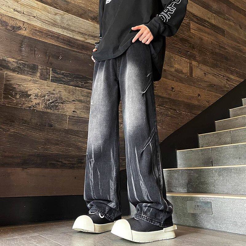 美式高街扎染牛仔裤男春秋2025新款潮流痞帅hiphop直筒宽松阔腿裤