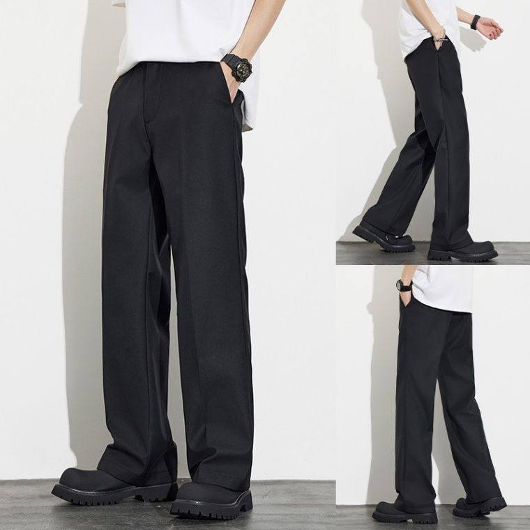 黑色九分西裤男士夏季新款宽松直筒休闲裤垂坠感阔腿百搭西装裤子