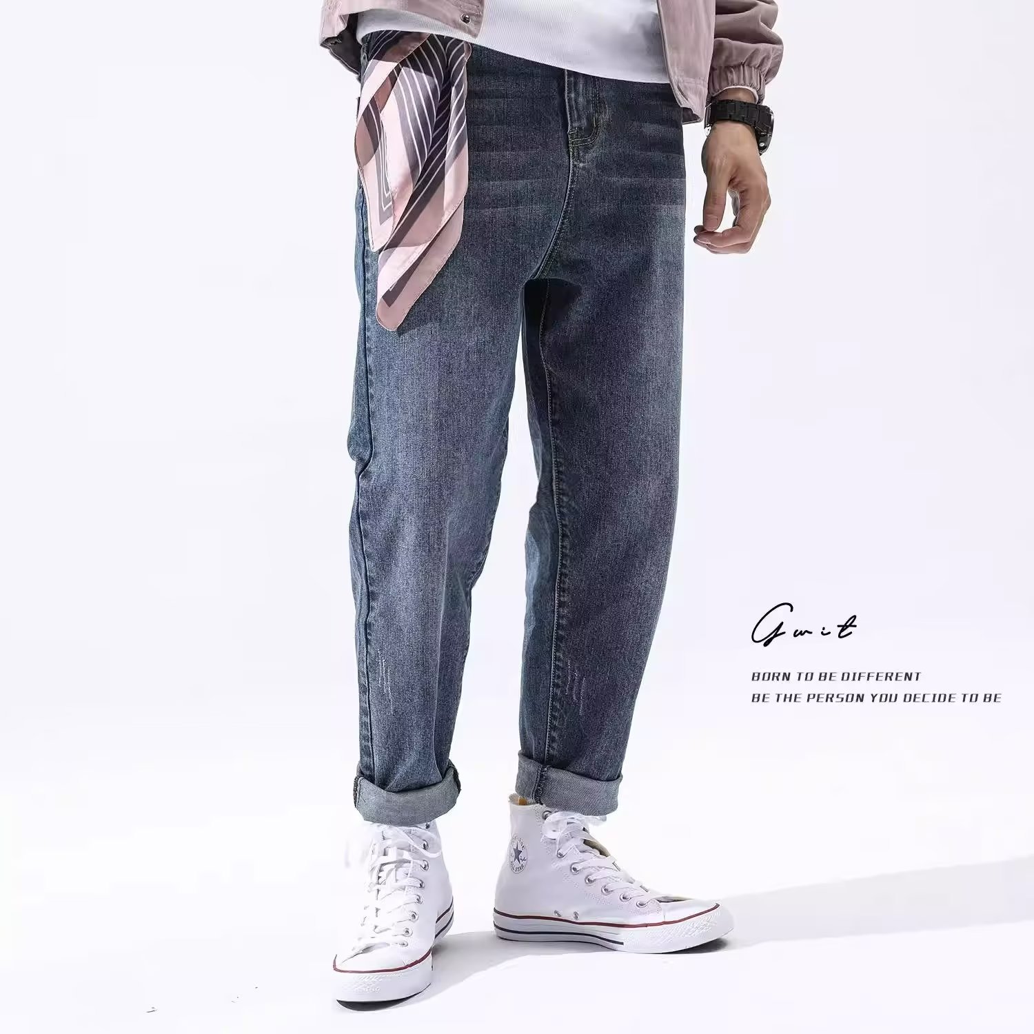 牛仔裤男士男装宽松直筒潮牌春秋休闲夏季薄款九分长裤子2023新款