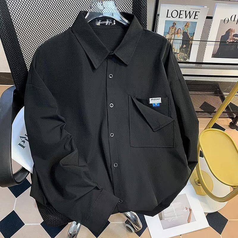 高级感黑色衬衫男早秋慵懒宽松长袖衬衣上衣外套2025年ins百搭潮