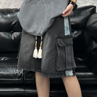 300斤可穿工装短裤男款夏季高街vibe多口袋过膝中裤宽松五分牛仔