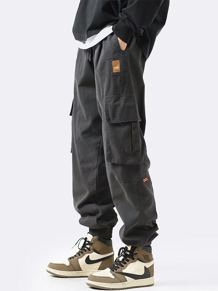 裤子男款春夏季黑色纯棉潮牌束脚日系工装裤休闲长裤美式大码宽松