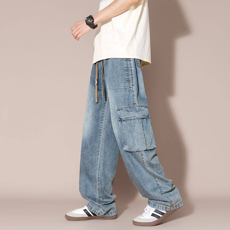 春秋季加肥加大休闲牛仔裤男大码港风长裤子直筒牛仔裤子潮流小众