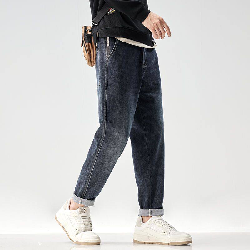 弹力男士牛仔裤宽松直筒修身锥形韩版休闲大码秋冬厚款哈伦长裤潮