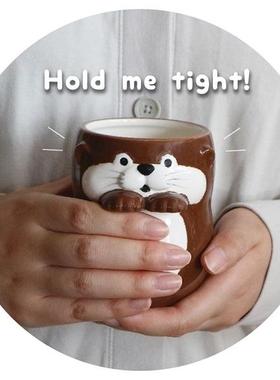 小手握茶杯日本DECOLE陶瓷海獭日式创意趣味设计礼物KawausoCafe