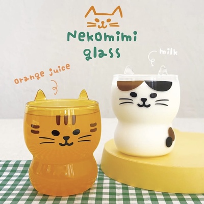 猫耳朵玻璃杯日本DECOLE猫猫水杯