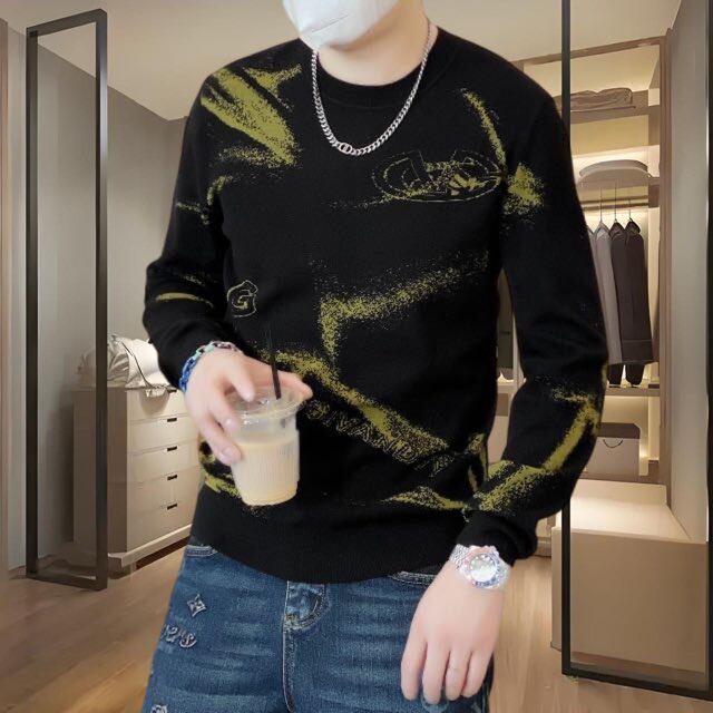 欧货2025秋冬季男士长袖毛衣潮流时尚个性提花修身百搭针织打底衫