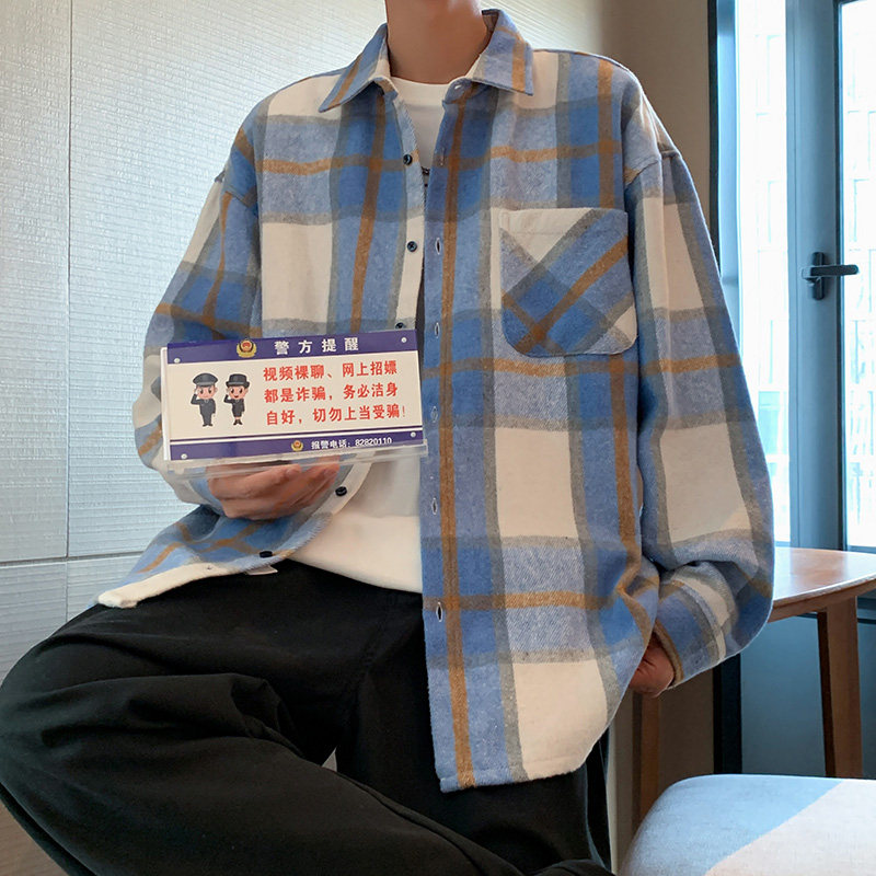 2024秋款呢料格子磨毛方领衬衫男休闲衬衣外套222-3-CS7010-P40,男装衬衫,星座222