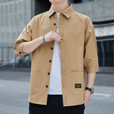 夏季纯棉七分袖衬衣男日系工装中袖衬衫休闲百搭潮流上衣Q226-P38，男装衬衫，星座222