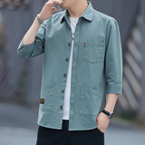 2023衬衣男春秋季新款纯棉工装翻领休闲时尚中袖衬衫货号8111，男装衬衫，星座222