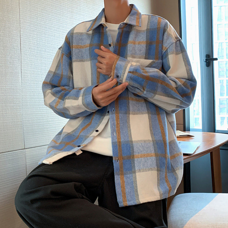 2024秋款呢料格子磨毛方领衬衫男休闲衬衣外套222-3-CS7010-P40,男装衬衫,星座222