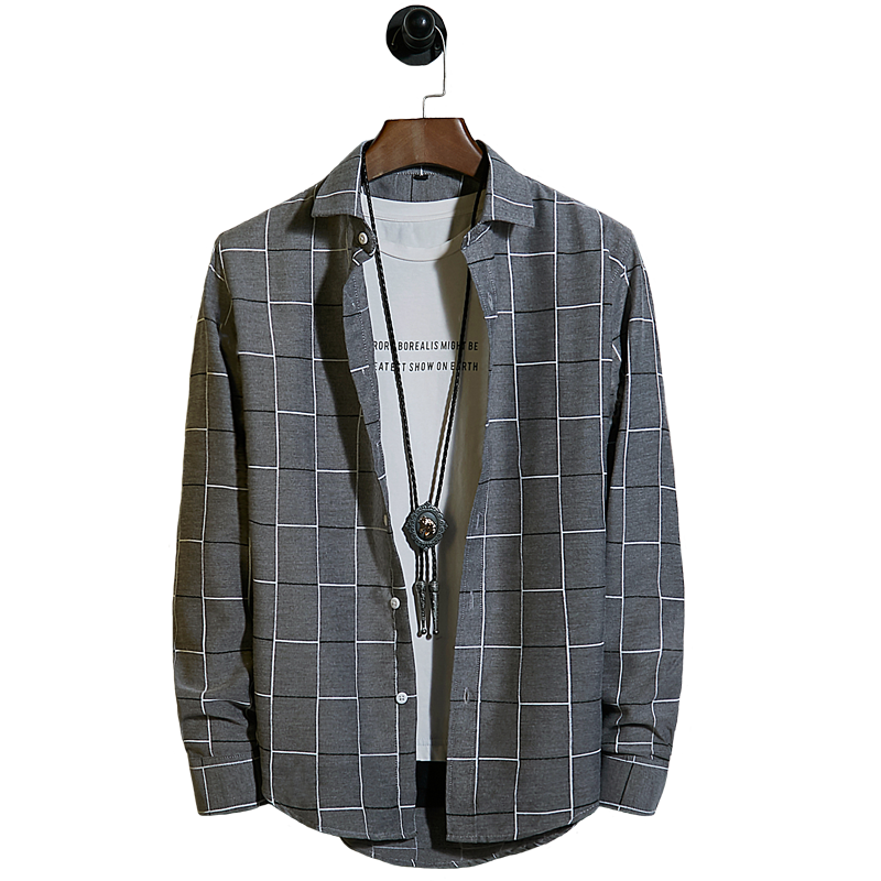 Autumn Hong Kong Style Plaid Shirt Men's long sleeve Korean fashion handsome coat casual shirt slim fit