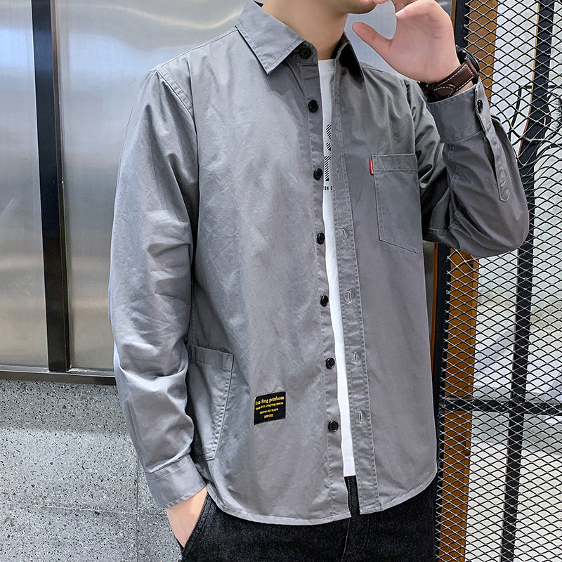 春秋季新款纯色衬衫男长袖工装时尚潮流衬衣休闲外套6007-P35,男装衬衫,星座222