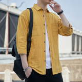 网红仙款春季韩版潮流百搭情侣条纹衬衫潮牌休闲长袖男士衬衣，男装衬衫，星座222