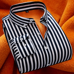 Winter 2020 men's striped warm Shirt Plush thickened Korean shirt