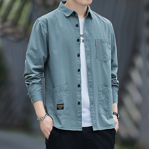 2022衬衫男秋款纯棉青少年工 装休闲百搭长袖上衣 CS25，男装衬衫，星座222