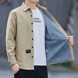 加绒长袖衬衫男冬季休闲时尚翻领工装百搭衬衣长期款加绒H6007图片