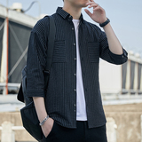 网红仙款春季韩版潮流百搭情侣条纹衬衫潮牌休闲长袖男士衬衣，男装衬衫，星座222