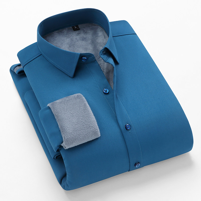 5色加绒弹力衬衫男冬季男士保暖衬衣商务休闲加厚衬衫H615-P32，男装衬衫，星座222