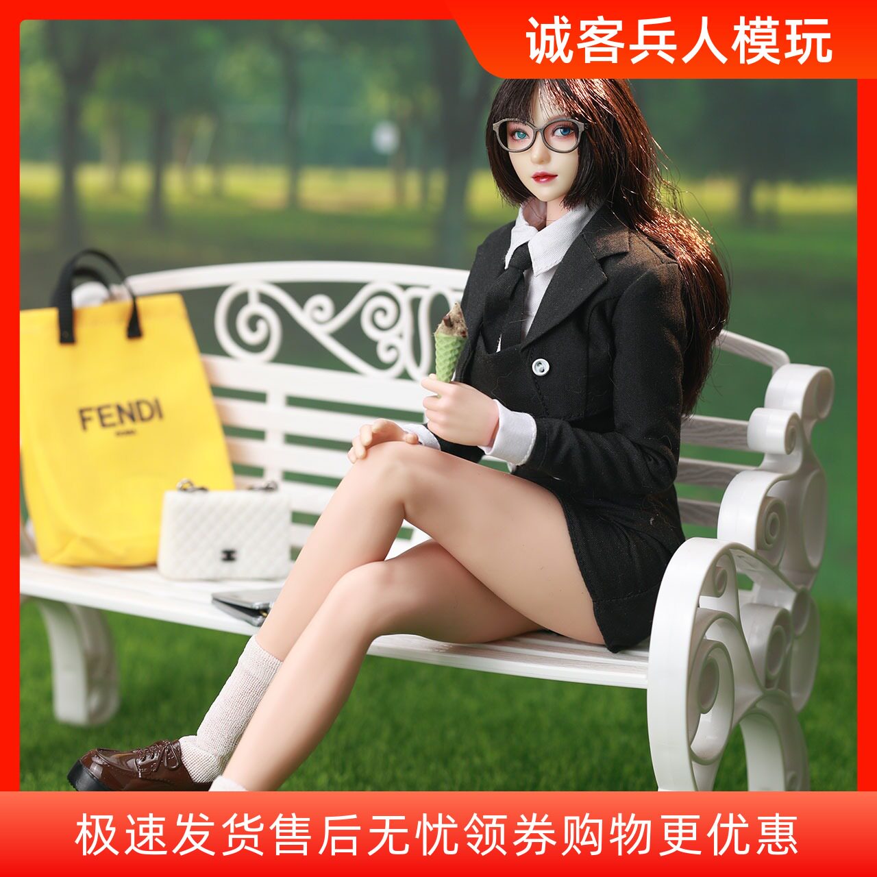现货1/6女兵人衣服 学姐西装 JO25X-07 背带收腰连衣裙衬衣 模型