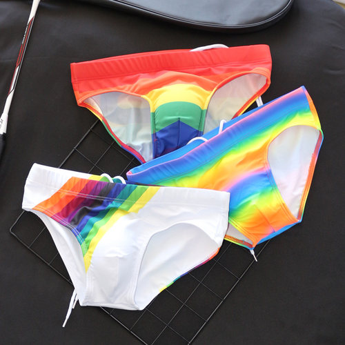 大宫先生男三角泳裤海边彩虹低腰