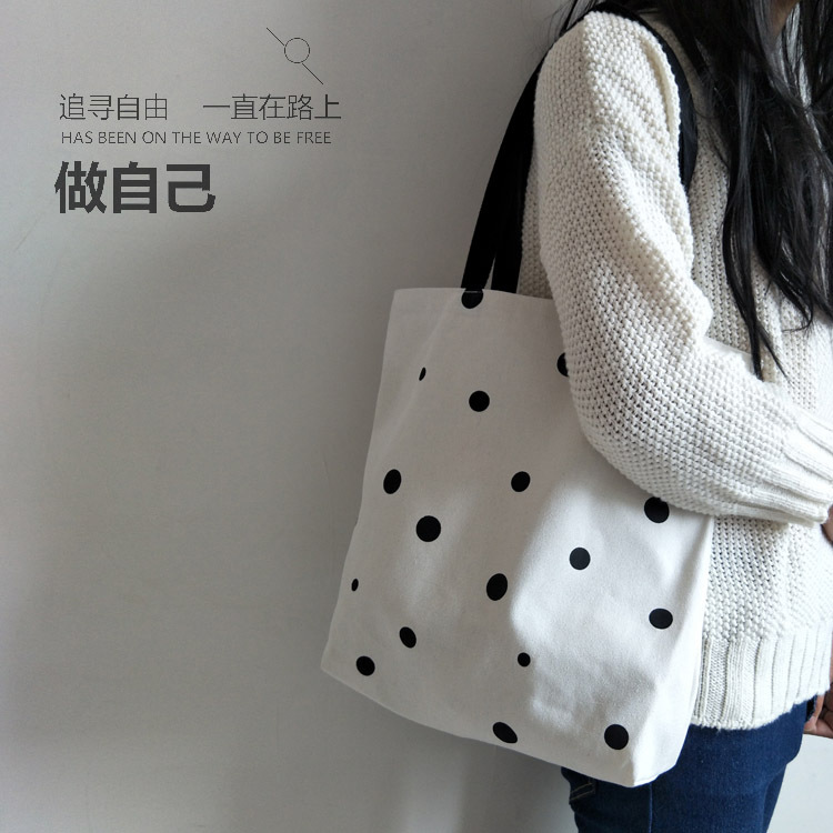 新款大包包韩系chic可爱波点百搭单肩帆布包购物袋手提学生书包女