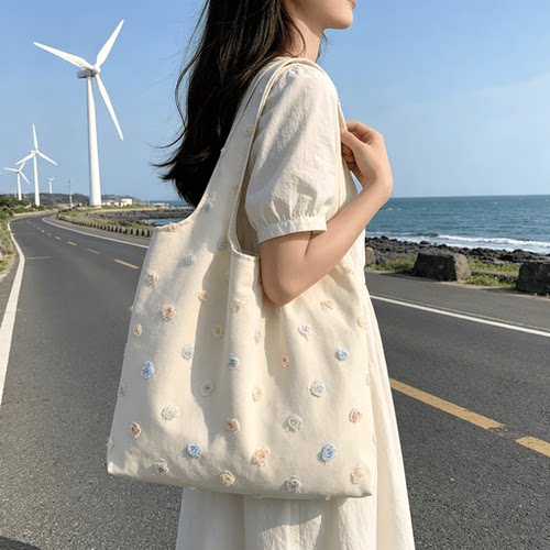 夏上新文艺花刺绣帆布单肩包