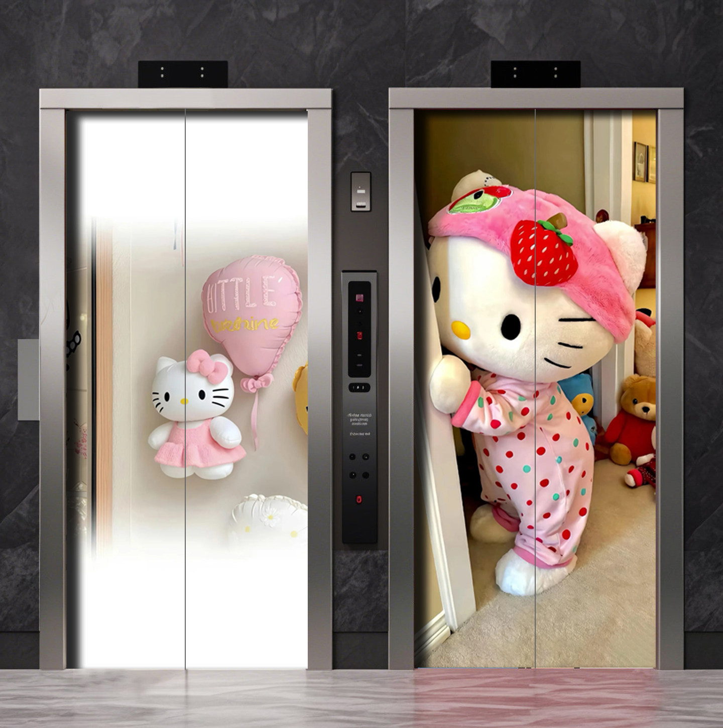 自粘电梯门贴Hellokitty电梯门贴纸卡通可爱装饰一户一梯入户门