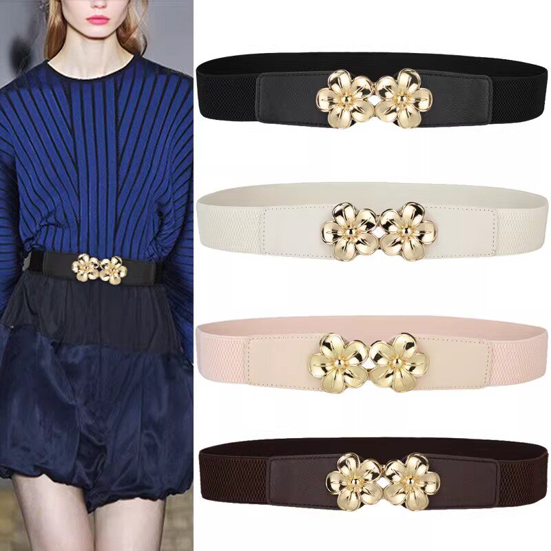 优雅女士弹力松紧腰带花朵装饰连衣裙大衣毛衣束腰衬衫腰封收腰带