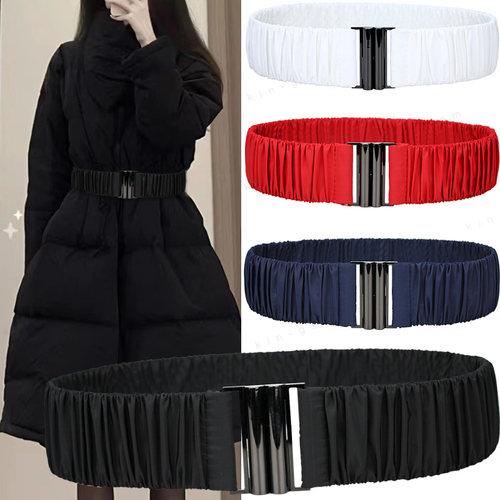 高级羽绒服褶皱弹力腰带女加长新