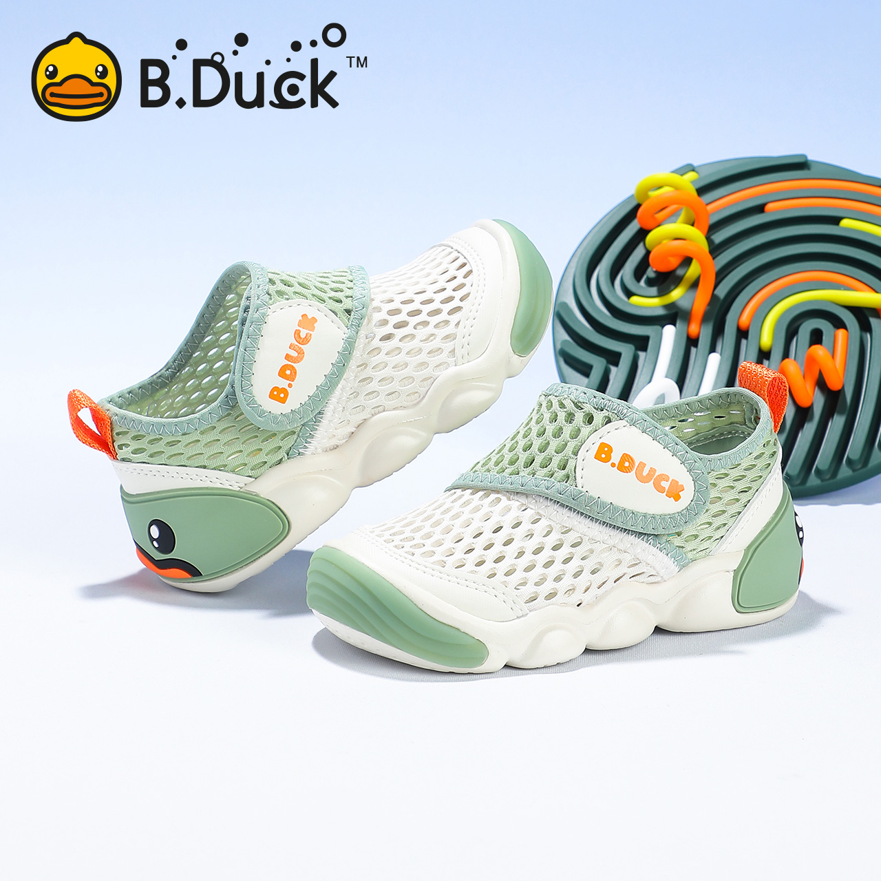 B.Duck小黄鸭童鞋男童网鞋夏季儿童镂空网面运动鞋透气女童大网眼