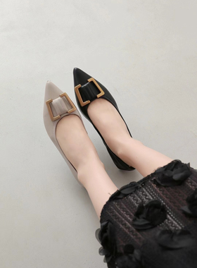 实体16年老店促销羊皮2024春季新款气质尖头浅口金属扣单鞋女鞋
