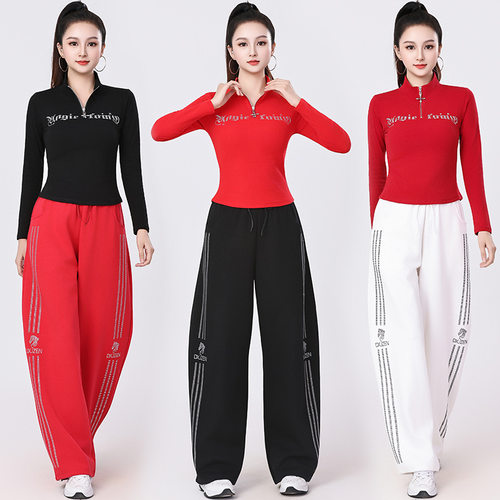 春季新款广场舞松烫钻休闲鬼步舞健身弯刀裤运动百搭显瘦阔腿裤棉