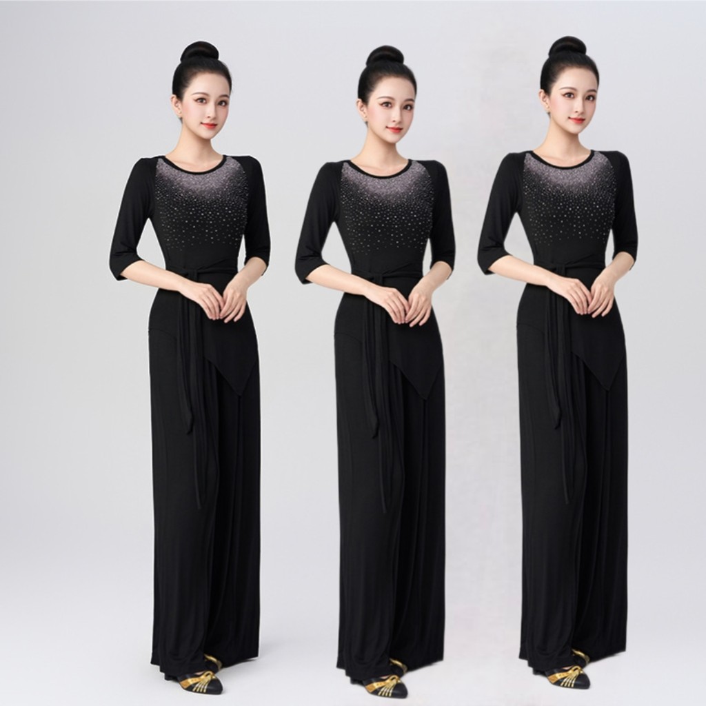 2026新款广场舞服装套装女摩登舞演出服烫钻舞蹈服莫代尔练功服女