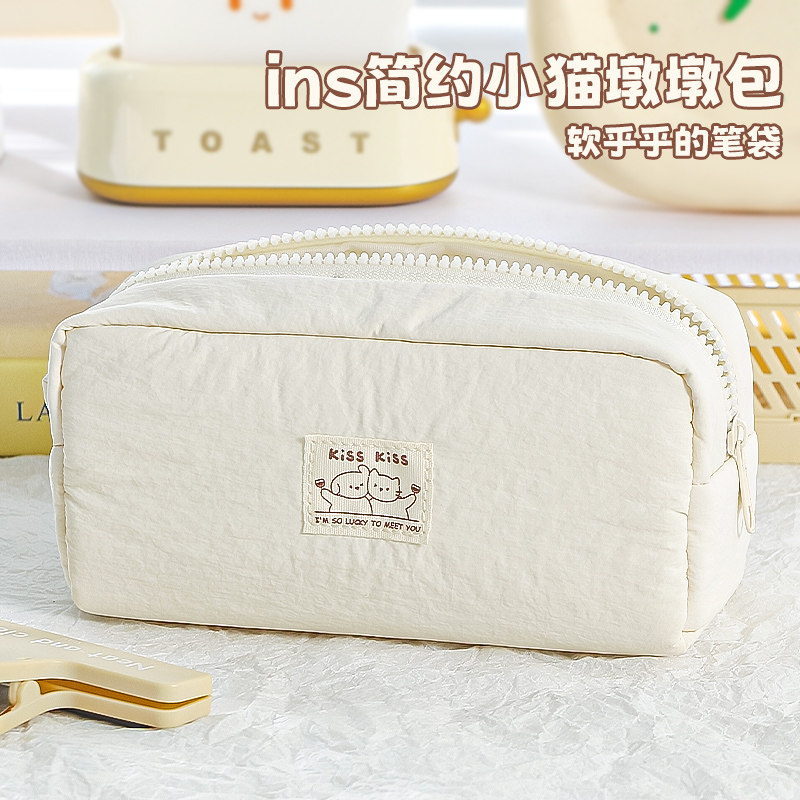 软软超解压~小猫笔袋简约大容量女生2025新款初中生高中纯色铅笔文具盒女孩款小学生高颜值ins小众韩系文具袋