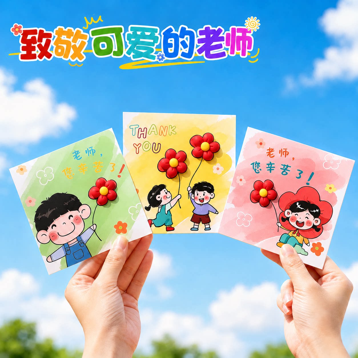 教师节贺卡2026新款幼儿园送男女老师礼物手工制作diy材料包立体小学生幼儿园半成品小红花朵祝福卡片高级感