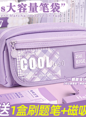 笔袋高颜值女孩版初中生文具盒2025年超火新款大容量小众紫色铅笔盒简约小学生帆布笔盒女生高中生2024文具袋