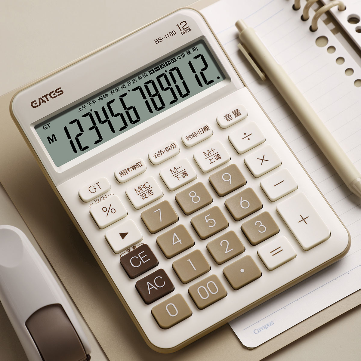 复古计算器12位大屏幕时尚ins简约个性大号语音款女财务会计办公专用学生用计算机器记算机高颜值商用带声音