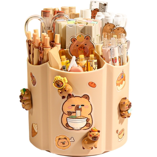 卡皮巴拉可旋转笔筒可爱儿童女孩子学生桌面文具收纳盒多功能大容量笔盒办公室书桌笔架放装笔的笔桶男孩创意