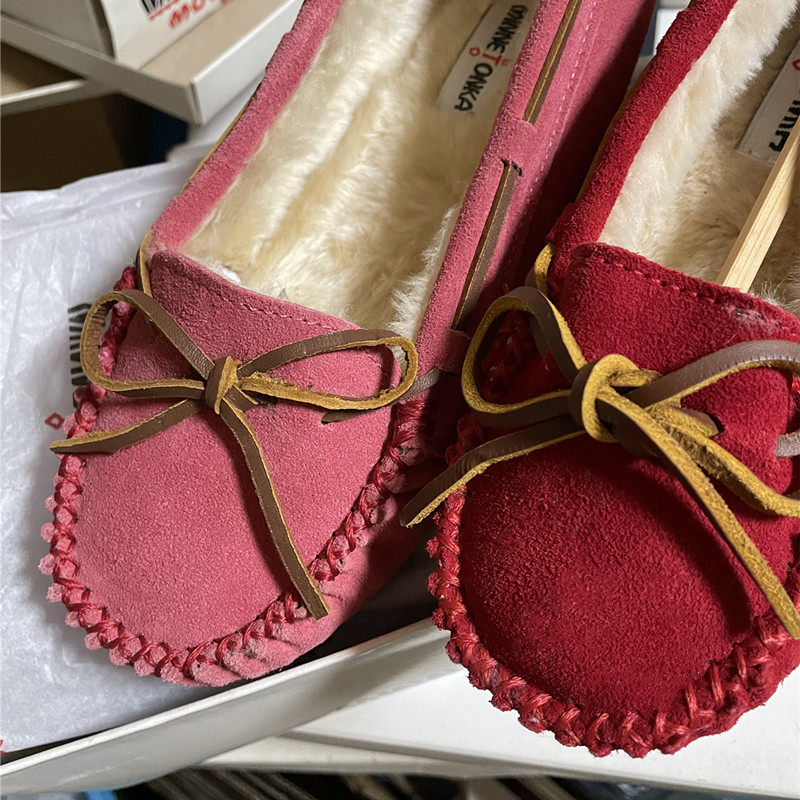 现货【美国购】minnetonka moccasin唐卡毛绒 轻便平底 真皮 棉鞋