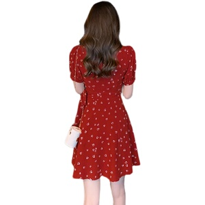 RM11557#新款夏季V领法式红色连衣裙女小众设计小个子短裙衬衫裙