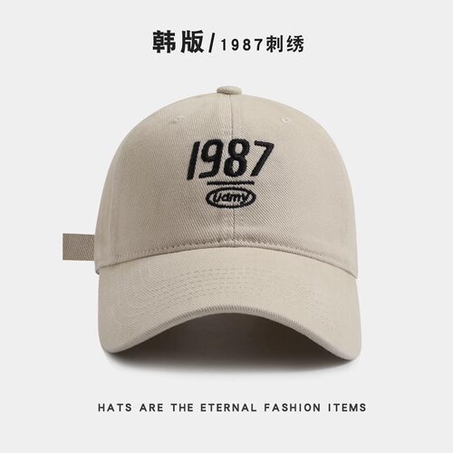 韩版复古1987字母刺绣棒球帽女软顶宽帽檐情侣新款时尚休闲鸭舌帽
