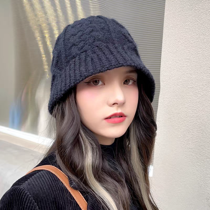 网红毛线帽子女秋冬季羊毛百搭保暖日系显脸小针织水桶盆帽渔夫帽