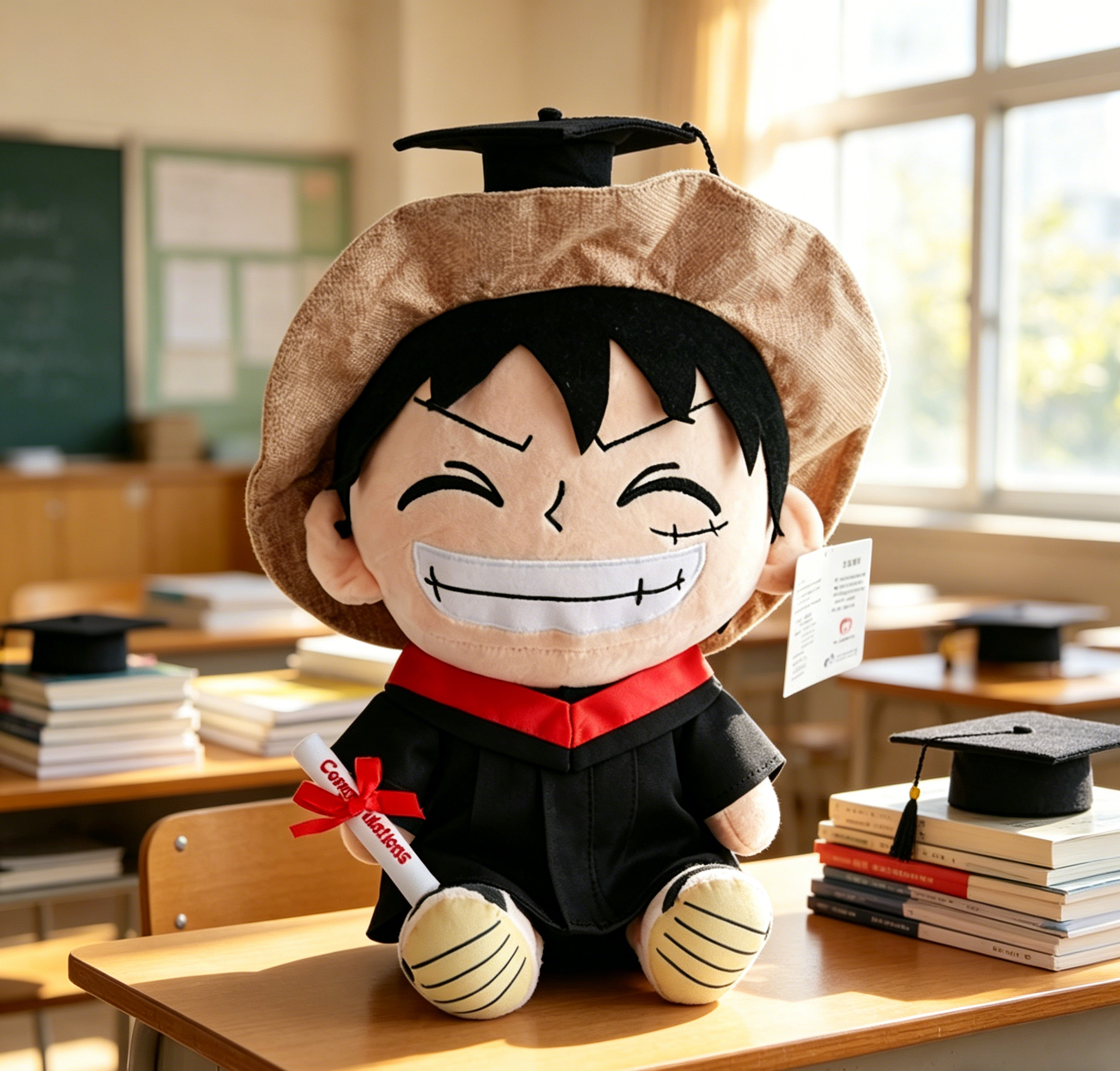 毕业玩偶公仔学士服博士帽路飞海贼王乔巴幼儿园大学畢業礼物定制