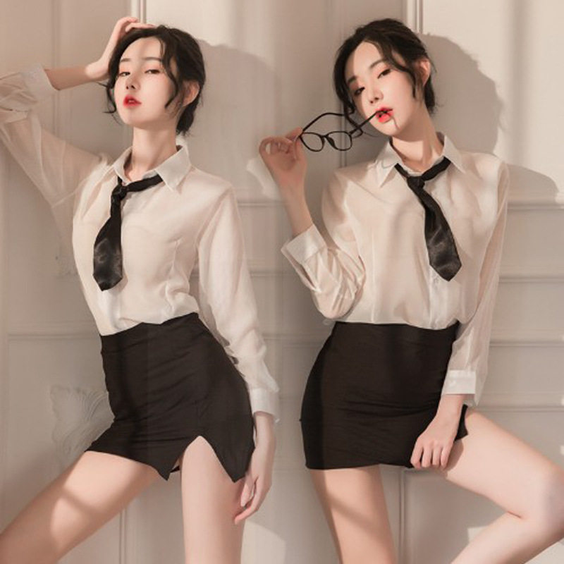 情调内衣性感紧身牛奶包臀秘书OL制服女教师雪纺秘书套装夜店